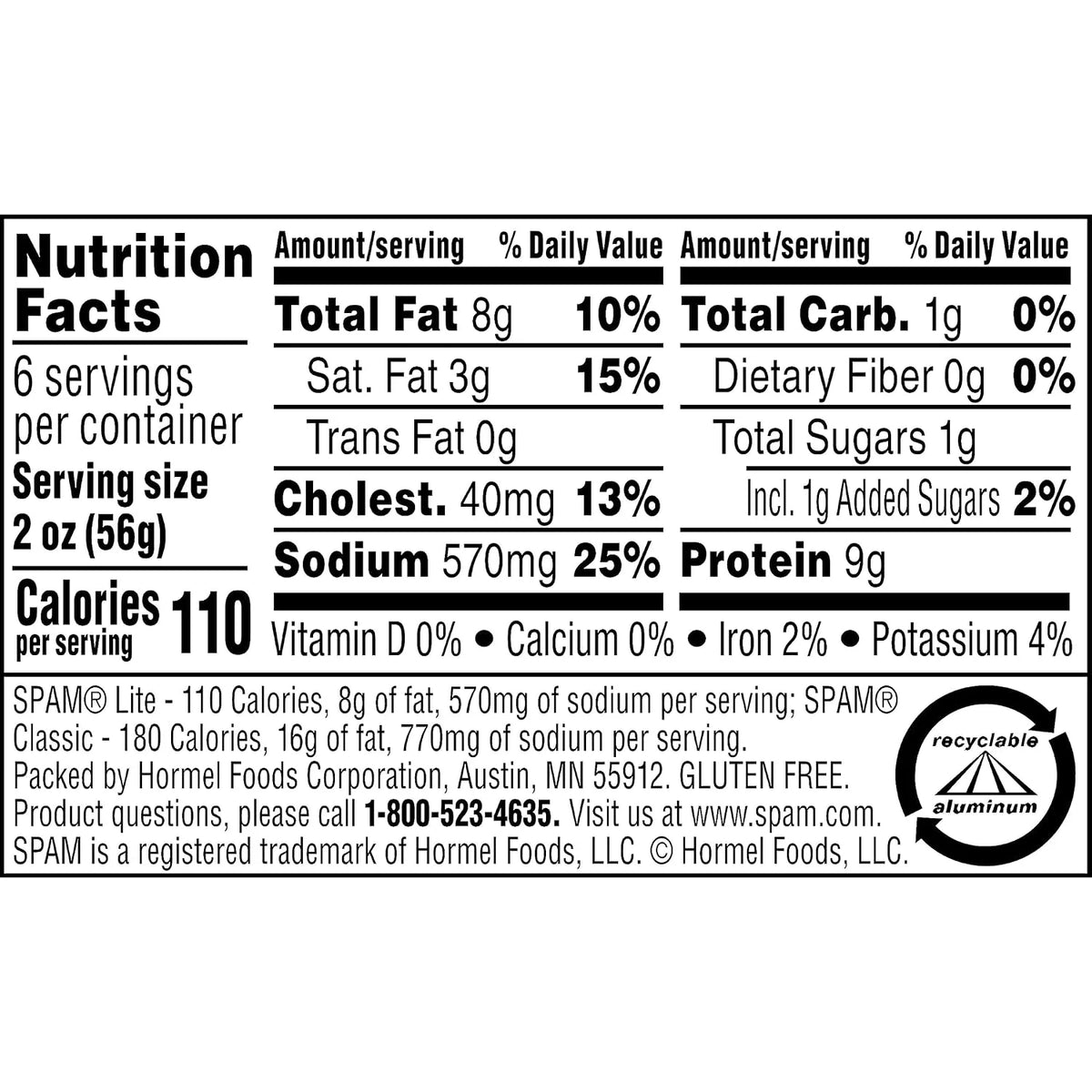 SPAM Lite 25% Less Sodium Canned Meat, Shelf Stable Food, Protein 12oz x12