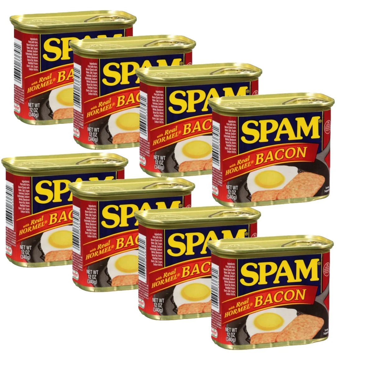 Spam Luncheon Meat Can, with Real Hormel Bacon, 12 Ounce (8 Count)