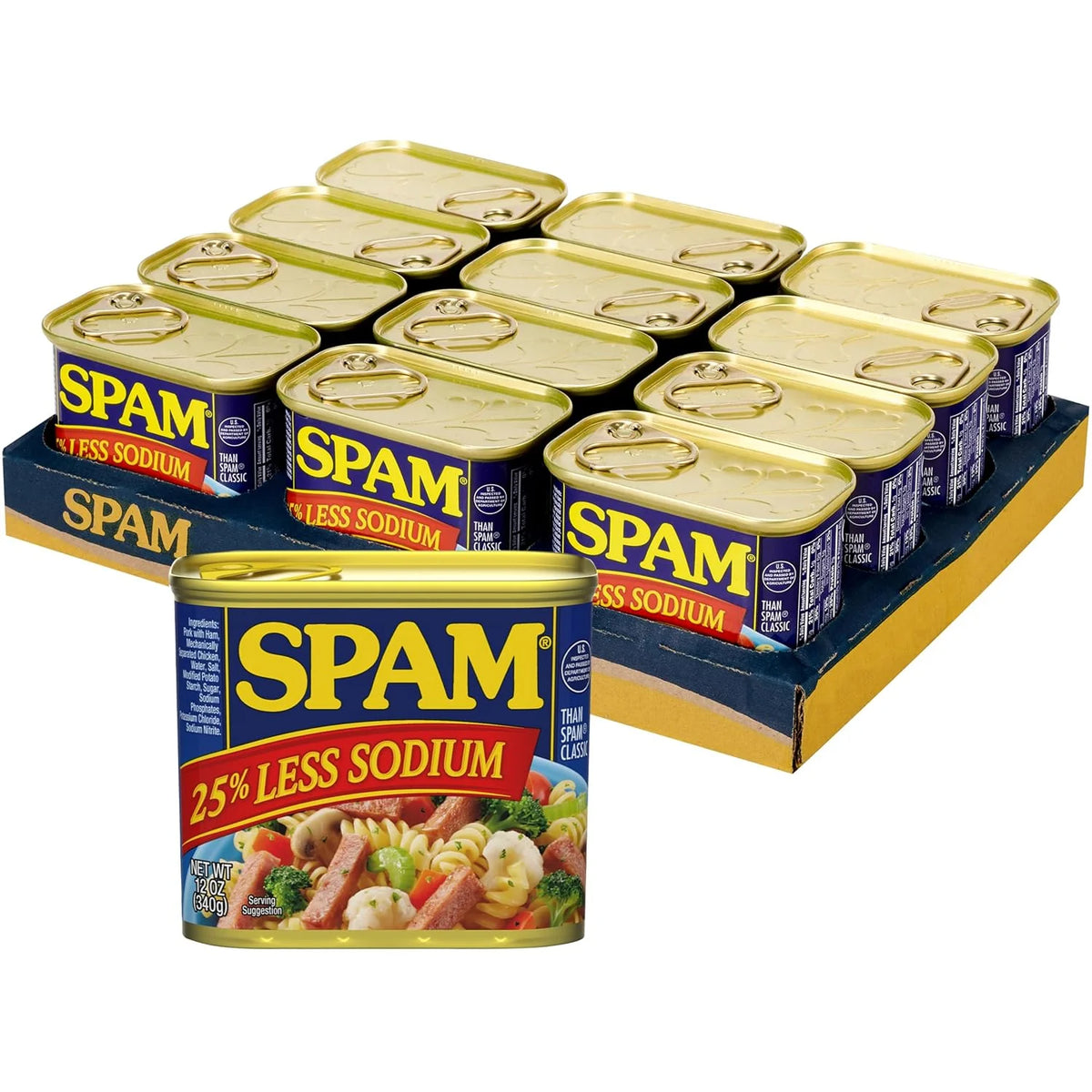 SPAM 25% Less Sodium Canned Meat, Protein, Shelf Stable Food, 12oz x12