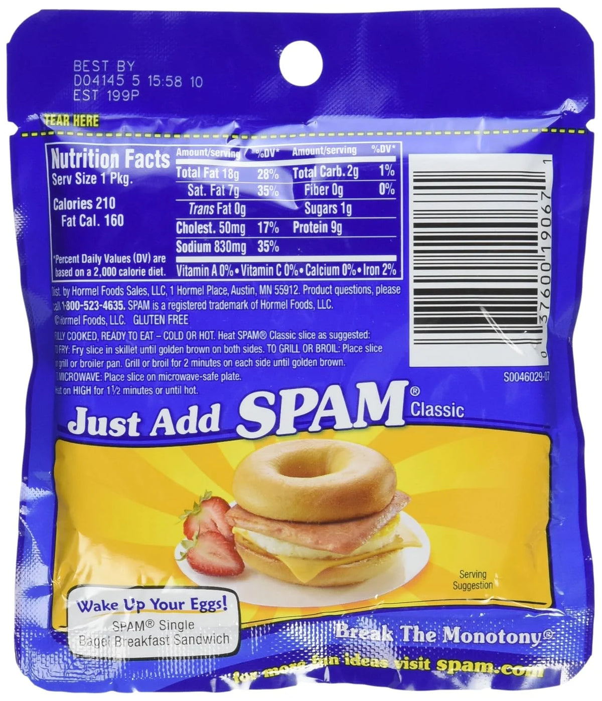 SPAM Single, 2.5 Ounce Pouches (Pack of 6)