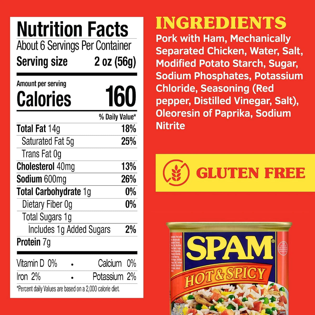 SPAM Hot & Spicy Canned Meat, Protein Food, Shelf Stable Food, 12oz x1