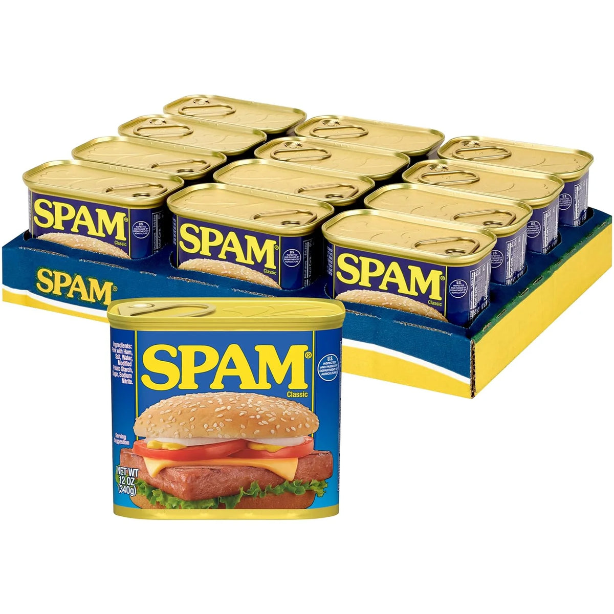 SPAM Classic Canned Meat, Protein Food, Shelf Stable Food, 12oz x12