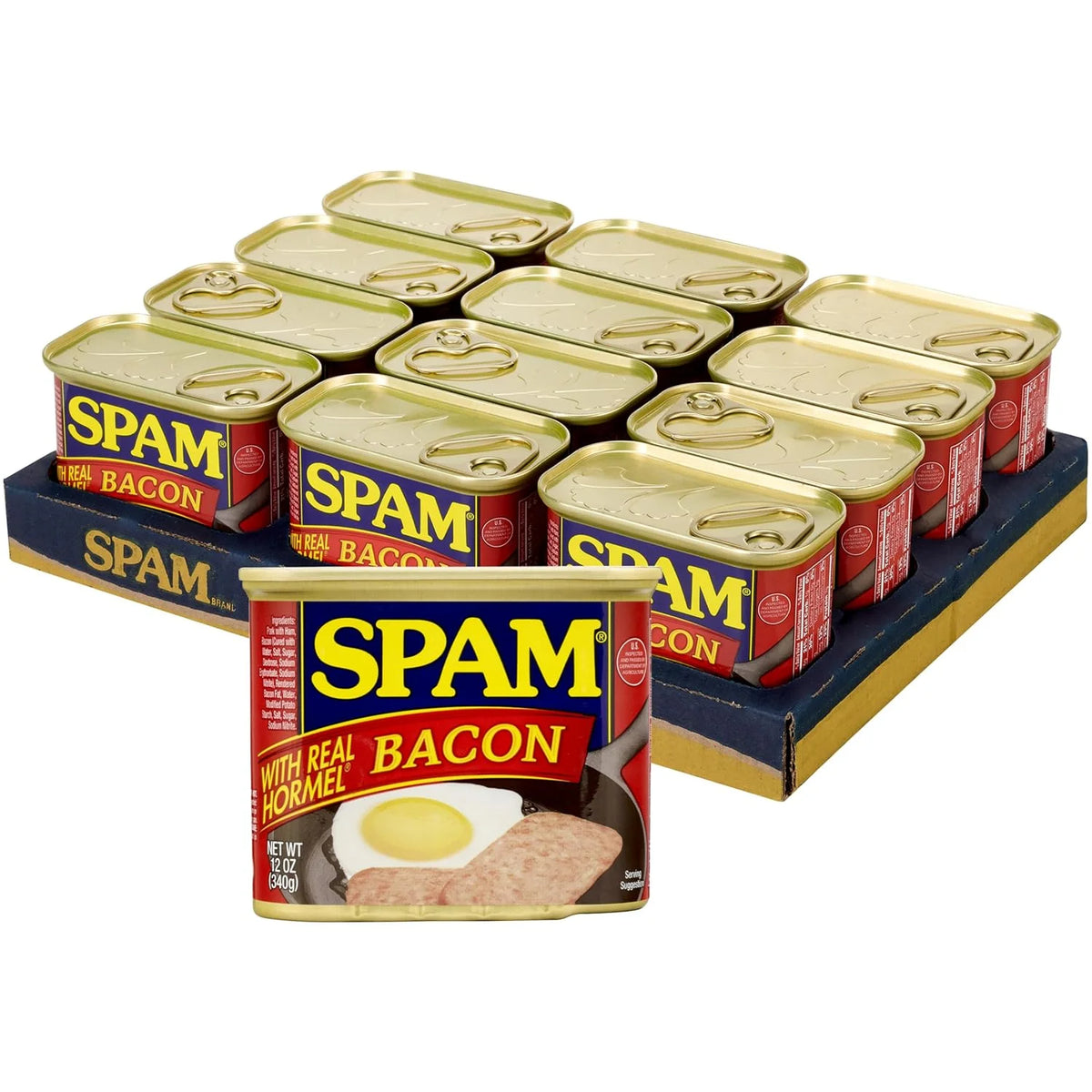 SPAM with Real HORMEL Bacon Canned Meat, Shelf Stable Food, 12oz x12