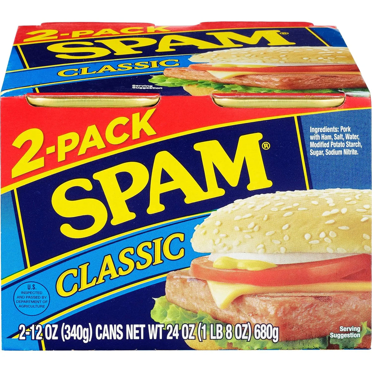 SPAM Classic, 12 Ounce Can (2 Pack), Fully Cooked Pork, 0g Trans Fat, Low Carb, Keto-Friendly, Gluten Free, Easy Open SPAM Canned Meat, for Sandwiches & Breakfast