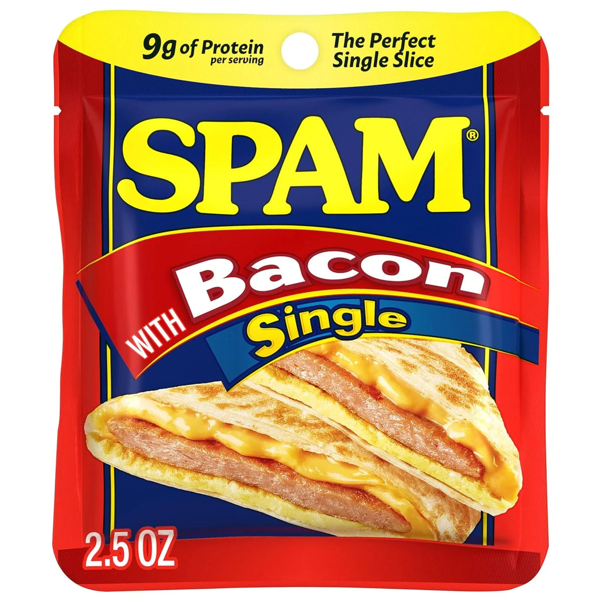 SPAM with Real HORMEL Bacon Singles, Shelf Stable Food, 2.5oz Pouch x12